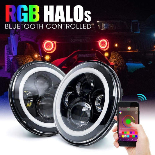 7" LED Headlights Housing RGB - Car Lighting District 